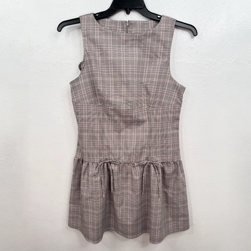 love, Fire Mini Dress Womens L Gray Pink Plaid Sleeveless Fit & Flare